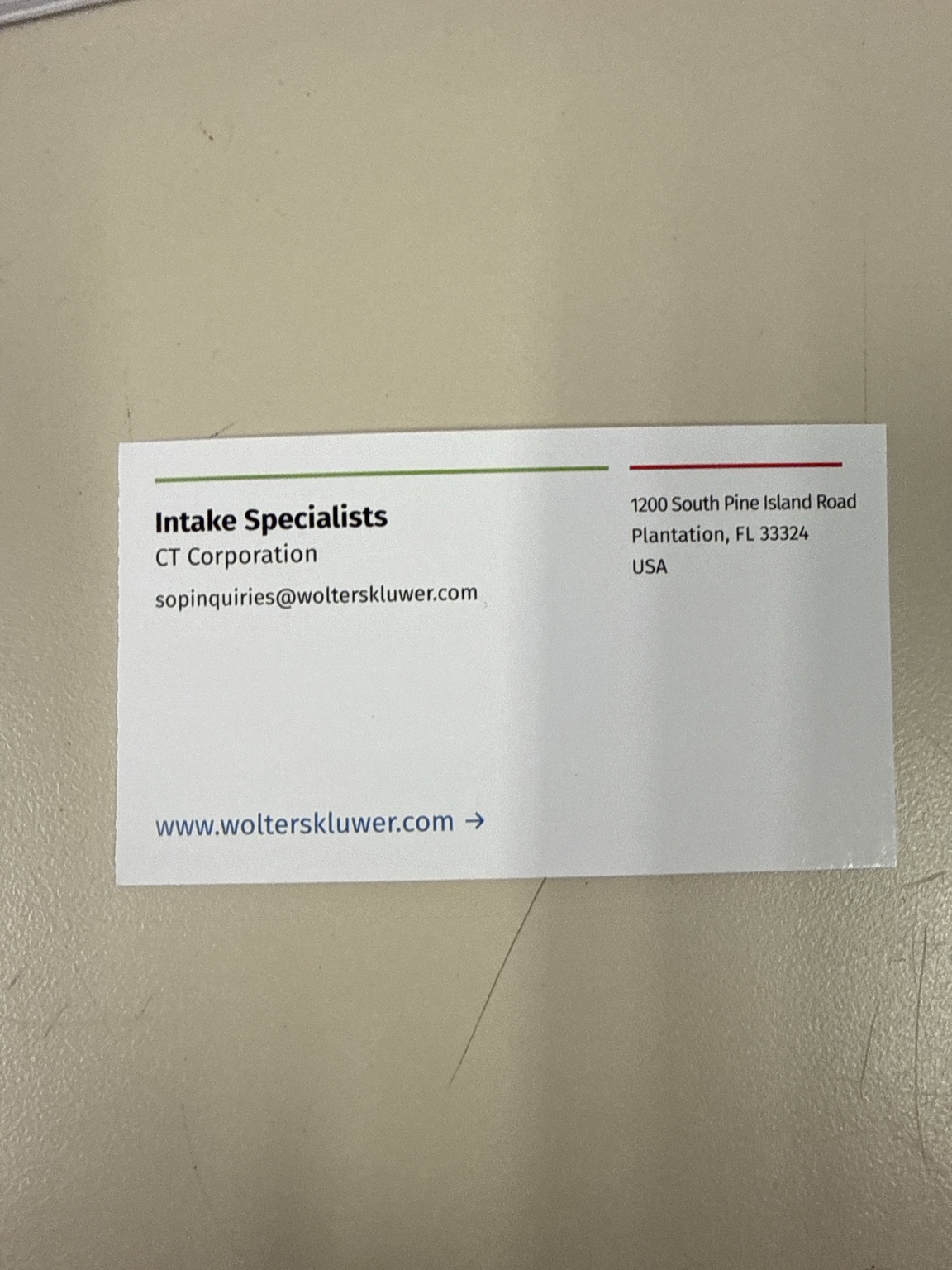 Intake specialist office contact card